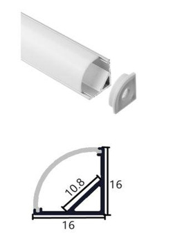 ALUSET-CO-2m-AS-01, 2m set corner anoda profile, milk cover, clips+end caps