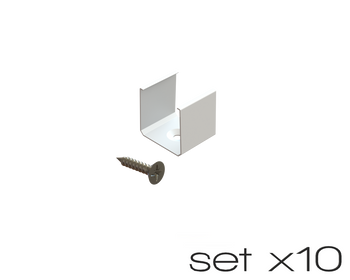 AL12-GLS3-LW-MB-SET10, komplet 10 uchwytów+wrętów białych do profili GLS3 white clips+screw set (10pcs)