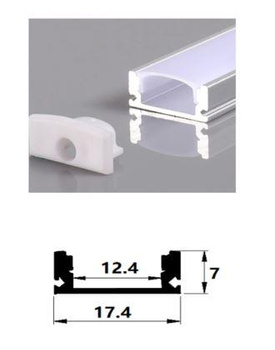 ALUSET-SU-2m-AS-01, 2m set surface anoda profile, milk cover, clips+end caps