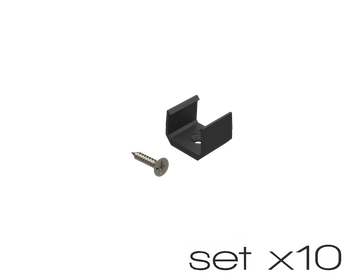 AL12-GLS2-AB-MB-SET10, komplet 10 uchwytów+wrętów czarnych do profili GLS2 black clips+screw set (10pcs)