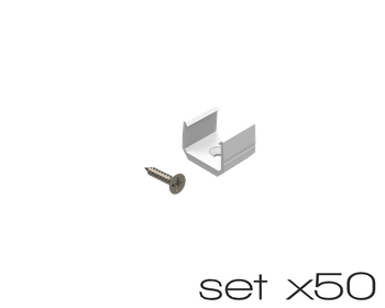 AL12-GLS2-LW-MB-SET50, komplet 50 uchwytów+wrętów białych do profili GLS2 white clips+screw set (50pcs)